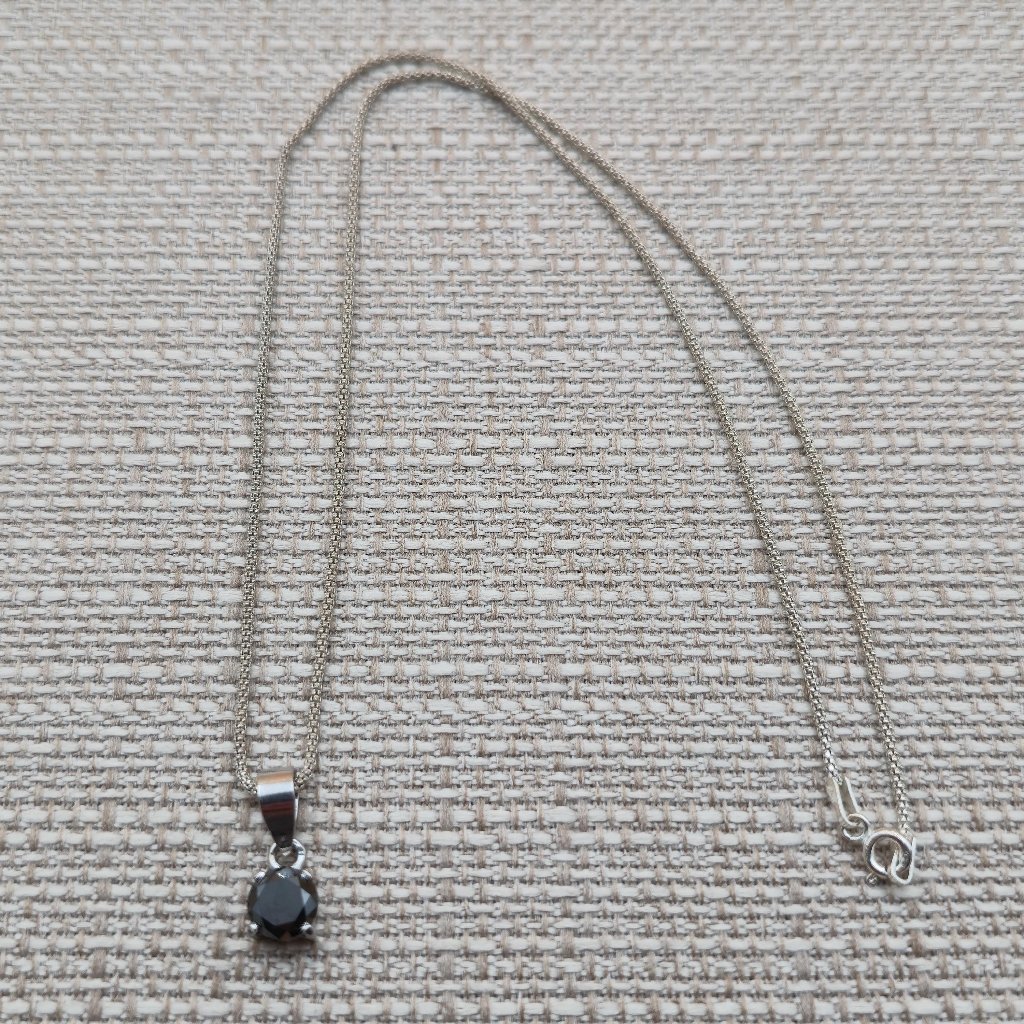 18 Inch Sterling Silver 125 Carat Black Moissanite Diamond Necklace A4894